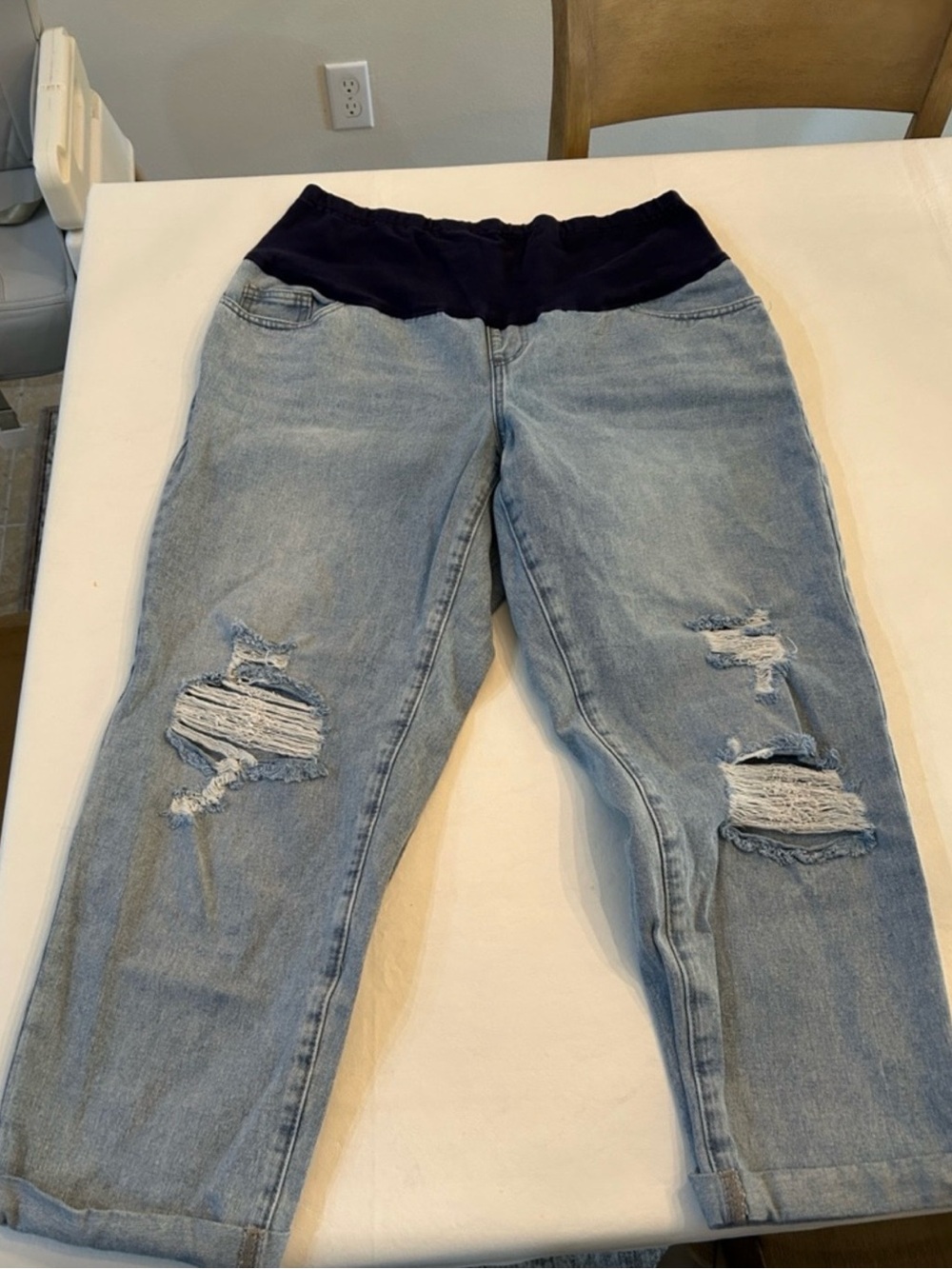 SHEIN Light Blue Distressed Boyfriend Maternity Jeans size 14
